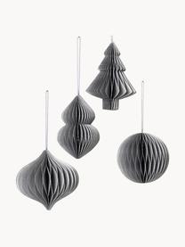 Décorations de sapin de Noël Julet, 4 élém., Carton, Gris, Ø 9 x haut. 10 cm