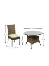 Set tavolo e sedie da giardino Sunny 5 pz, Rivestimento: 100% poliestere, Piano del tavolo: vetro, Marrone, Set in varie misure