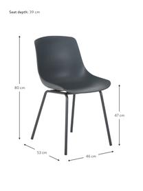 Kunststoffen stoelen Dave met metalen poten, 2 stuks, Zitvlak: kunststof, Poten: gepoedercoat metaal, Donkergrijs, B 46 x D 53 cm