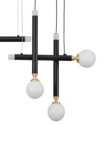 Lampada a sospensione a LED Cayo, Paralume: vetro, Decorazione: alluminio rivestito, Baldacchino: alluminio rivestito, Nero, dorato, bianco, Larg. 51 x Alt. 39 cm