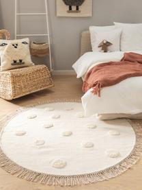 Tapis rond pour enfant en laine tissé à la main Carlson, 80 % laine, 20 % coton

Les tapis en laine peuvent perdre des fibres lors des premières semaines et des peluches peuvent se former, ce phénomène est naturel et diminue à mesure de votre usage et du temps, Blanc crème, Ø 120 cm (taille S)