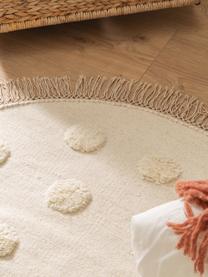Ručně tkaný kulatý dětský vlněný koberec Carlson, 80 % vlna, 20 % bavlna

V prvních týdnech používání vlněných koberců se může objevit charakteristický jev uvolňování vláken, který po několika týdnech používání zmizí., Krémově bílá, Ø 120 cm (velikost S)