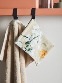 Washandje Rosalee met bloemenpatroon, Katoen, Beige, wit, groen, oranje, 16 x 22 cm