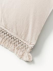 Funda de almohada de algodón con flecos Abra, Beige claro, An 45 x L 110 cm