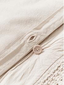 Taie d'oreiller en coton à franges Abra, Beige, larg. 50 x long. 70 cm