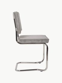 Chaise cantilever en velours côtelé Kink, Velours côtelé gris, argenté, larg. 48 x prof. 48 cm