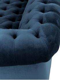 Chesterfield-Samt-Sofa Gladis (3-Sitzer) in Dunkelblau, Bezug: 100% Polyester, Beine: Eichenholz, lackiert, Rahmen: Holzgrundgestell, Samt Dunkelblau, B 230 x H 74 cm