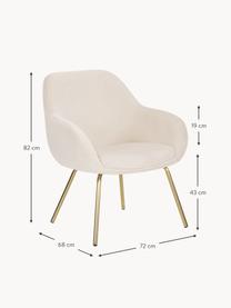 Fluwelen fauteuil Nava, Bekleding: fluweel (polyester) Met 2, Poten: gepoedercoat metaal, Fluweel crèmewit, goudkleurig, B 72 x D 68 cm