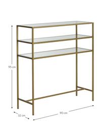 Antieke sidetable Hall met 3 plateaus, Frame: gepoedercoat metaal, Messingkleurig, transparant, B 90 x D 32 cm