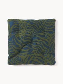 Coussin de chaise d'extérieur imprimé jacquard Ortun, Vert foncé, bleu foncé, larg. 40 x long. 40 cm