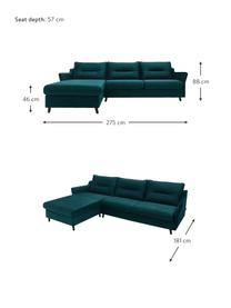 Sofa narożna z aksamitu z funkcją spania Loft, Tapicerka: 100% aksamit poliestrowy, Nogi: metal lakierowany, Szmaragdowy, S 275 x G 181 cm