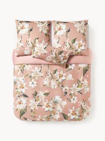 Funda nórdica de satén con estampado floral Flori, Rosa palo, multicolor, Cama 80 cm (135 x 200 cm)