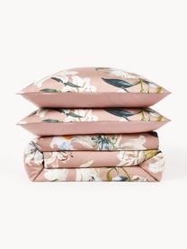 Funda nórdica de satén con estampado floral Flori, Rosa palo, multicolor, Cama 80 cm (135 x 200 cm)