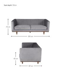 Fluwelen bank Dante (3-zits) in donkergrijs met houten poten, Bekleding: polyester fluweel, Poten: gelakt rubberboomhout, Fluweel donkergrijs, B 210 x D 87 cm