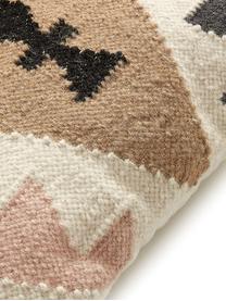 Ethno kussenhoes Gayle van wol, 90% wol, 10% katoen, Beige, zwart, crèmekleurig, roze, 45 x 45 cm