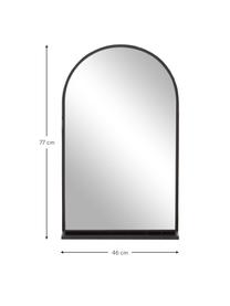 Espejo de pared de metal Grisell, Estante: vidrio, Espejo: cristal, Negro, An 46 x Al 77 cm