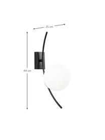 Grote wandlamp Hilal van opaalglas, Lampenkap: opaalglas, Zwart, opaalwit, D 25 x H 44 cm
