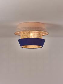 Plafonnier en cannage Klea, Beige clair, bleu foncé, Ø 45 x haut. 30 cm