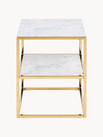 Odkládací stolek se skleněnou deskou v mramorovém vzhledu Aruba, Bílý mramorový vzhled, zlatá, Š 40 cm, V 51 cm