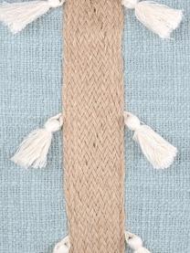 Kussen Eivissa Stripe met jute decoratie, met vulling, Katoen, Lichtblauw, beige, 40 x 40 cm