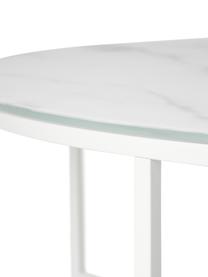 Runder XL-Couchtisch Antigua mit Glasplatte in Marmor-Optik, Tischplatte: Glas, matt bedruckt, Gestell: Stahl, pulverbeschichtet, Marmor-Optik Weiß, Ø 100 cm