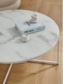 Table basse ronde XL avec plateau en verre aspect marbre Antigua, Blanc, Ø 100 x haut. 35 cm