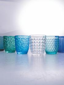 Verres à eau à embossage décoratif Bicchieri, 6 élém., Verre, Tons turquoise et bleus, transparent, Ø 9 x haut. 10 cm, 350 ml