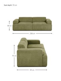 Cord-Sofa Melva (3-Sitzer), Bezug: Cord (92% Polyester, 8% P, Gestell: Massives Kiefernholz, FSC, Füße: Kunststoff, Cord Olivgrün, B 238 x T 101 cm