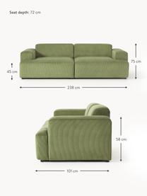 Cord-Sofa Melva (3-Sitzer), Bezug: Cord (92% Polyester, 8% P, Gestell: Massives Kiefernholz, Spa, Füße: Kunststoff Dieses Produkt, Cord Olivgrün, B 238 x T 101 cm