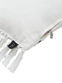 Funda de cojín de algodón bordado con flecos Finca, 100% algodón, Blanco, negro, An 50 x L 50 cm