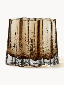 Jarrón de cristal soplado artesanalmente texturizado Gry, 19 cm, Vidrio soplado artesanalmente, Marrón semitransparente, An 24 x Al 19 cm
