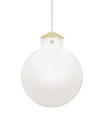 Lampada a sospensione in vetro Raito, Paralume: vetro opale, Decorazione: metallo, Baldacchino: materiale sintetico, Bianco opalino, ottone, Ø 30 x Alt. 37 cm