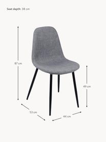 Gestoffeerde stoelen Karla, 2 stuks, Bekleding: 100% polyester, Poten: metaal, Geweven stof lichtgrijs, zwart, B 44 x D 53 cm