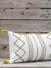 Housse de coussin rectangulaire boho Istanbul, 100 % coton, Blanc, jaune, larg. 30 x long. 50 cm