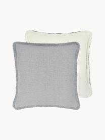 Housse de coussin 40x40 gris, réversible Loran, 100 % coton, Gris clair, blanc crème, larg. 40 x long. 40 cm