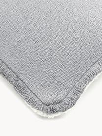 Funda de cojín doble cara con flecos Loran, 100% algodón, Gris claro, blanco crema, An 40 x L 40 cm