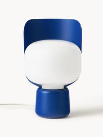 Petite lampe à poser artisanale Blom, Blanc, bleu foncé, Ø 15 x haut. 24 cm