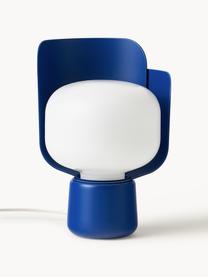 Petite lampe à poser artisanale Blom, Blanc, bleu foncé, Ø 15 x haut. 24 cm