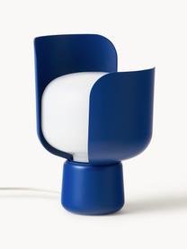 Lámpara de mesa artesanal pequeña Blom, Pantalla: plástico, Estructura: metal recubierto, Cable: plástico, Blanco, azul oscuro, Ø 15 x Al 24 cm