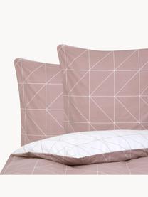 Biancheria da letto reversibile in cotone ranforce Marla, Malva & bianco, fantasia, 255 x 200 cm, 3 pz