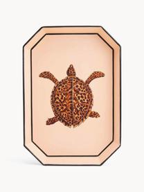 Plateau décoratif peint à la main avec motif de tortue Fauna, Fer, enduit, Pêche, tons bruns, larg. 30 x prof. 43 cm