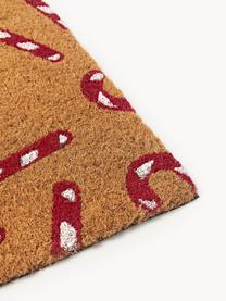 Tapis de sol tufté main avec motif de Noël Anuka, 100 % fibre de coco, Brun clair vert foncé, rouge, blanc, larg. 45 x long. 75 cm