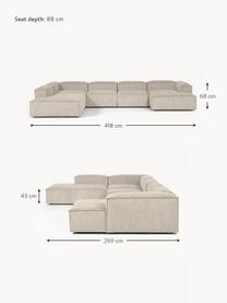 Sofá rinconera modular de pana Lennon, Tapizado: pana (92% poliéster, 8% p, Estructura: madera de pino maciza, ma, Patas: plástico Este producto es, Pana beige claro, An 418 x F 269 cm, chaise longue izquierda