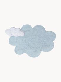 Handgeweven kindervloerkleed Dream met hoog-laag effect, Bovenzijde: 97% katoen, 3% kunstvezel, Onderzijde: 100% katoen, Lichtblauw, wit, B 110 x L 170 cm (maat S)