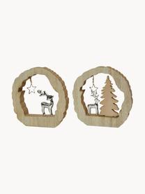 Deko-Objekt-Set Reindeers, 2-tlg., Mitteldichte Holzfaserplatte (MDF), Kunststoff, Beige, Silberfarben, B 15 x H 15 cm