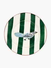Plato llano artesanal Love Bird, Cerámica, Off White, verde oscuro, multicolor, Ø 85 x Al 42 cm