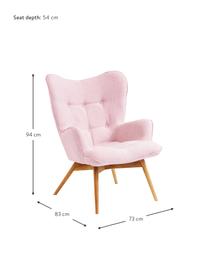 Poltrona ad ala in tessuto rosa Vicky, Rivestimento: 100% poliestere, Gambe: legno di quercia vernicia, Struttura: truciolato, acciaio, Rosa, Larg. 73 x Prof. 83 cm