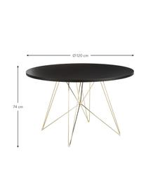 Ronde eettafel XZ3 met schraagpoten, Tafelblad: MDF met polymeercoating, Poten: vermessingd staaldraad, Messingkleurig, Ø 120 x H 74 cm