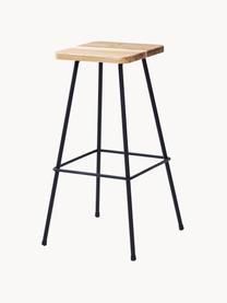 Tabouret de bar Barni, Noir, bois de chêne, larg. 30 x haut. 70 cm