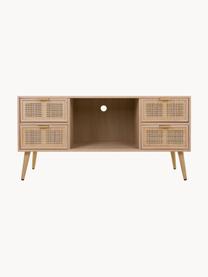 Credenza bassa in legno Cayetana, Maniglie: metallo, Piedini: legno di bambù verniciato, Legno, marrone, dorato, Larg. 120 x Alt. 60 cm